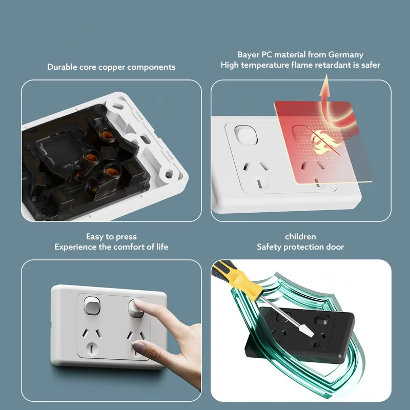 Australia Argentina socket with USB smart type-c fast charging wall plug 15A, New Zealand fan light switch dual usb power socket