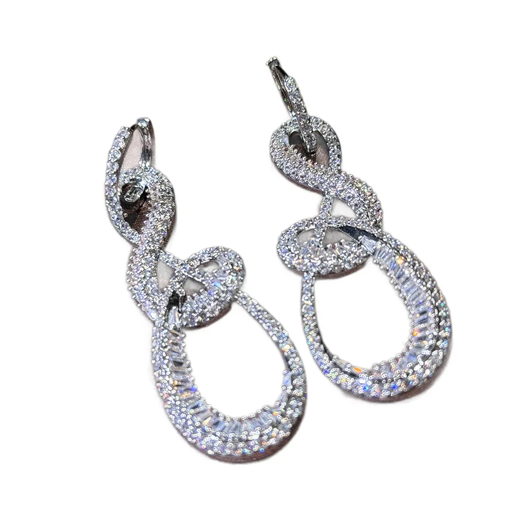 Stylish Curve Musical Note Full Stone Drop Earrings Luxury Female Fashion Ornament Present