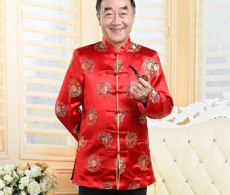 Chinesisches traditionelles Kostüm, Geburtstag, Neujahr, Party, Hochzeit, Männer und Frauen, Tang-Anzug, Satin, bestickte Blumen, Jacke, lässiger Mantel