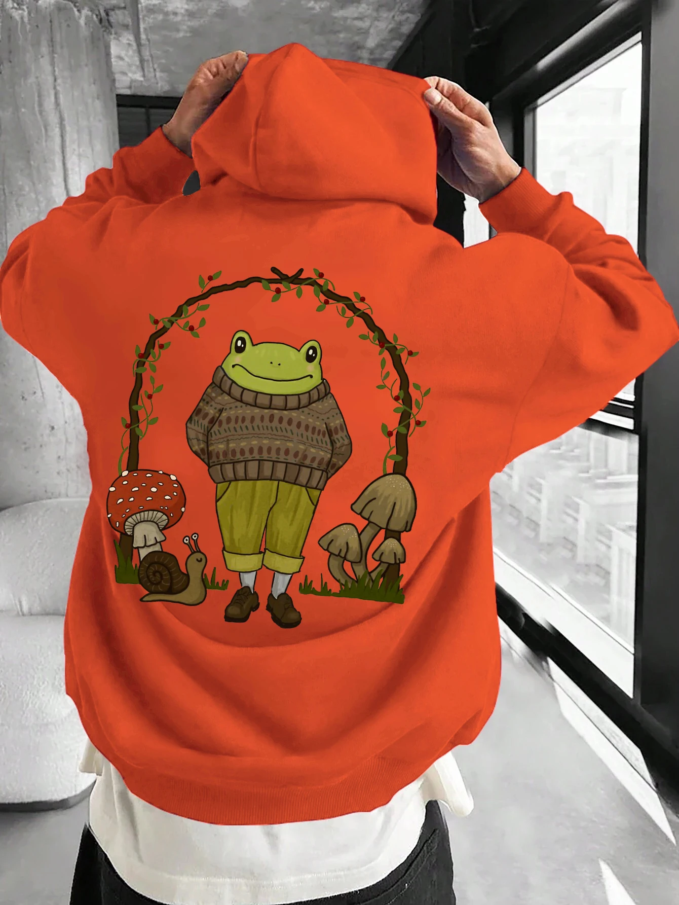 

Винтажные толстовки с принтом лягушки и грибов, мужские осенние флисовые толстовки в стиле ретро, свободная повседневная одежда, модная спортивная одежда унисекс