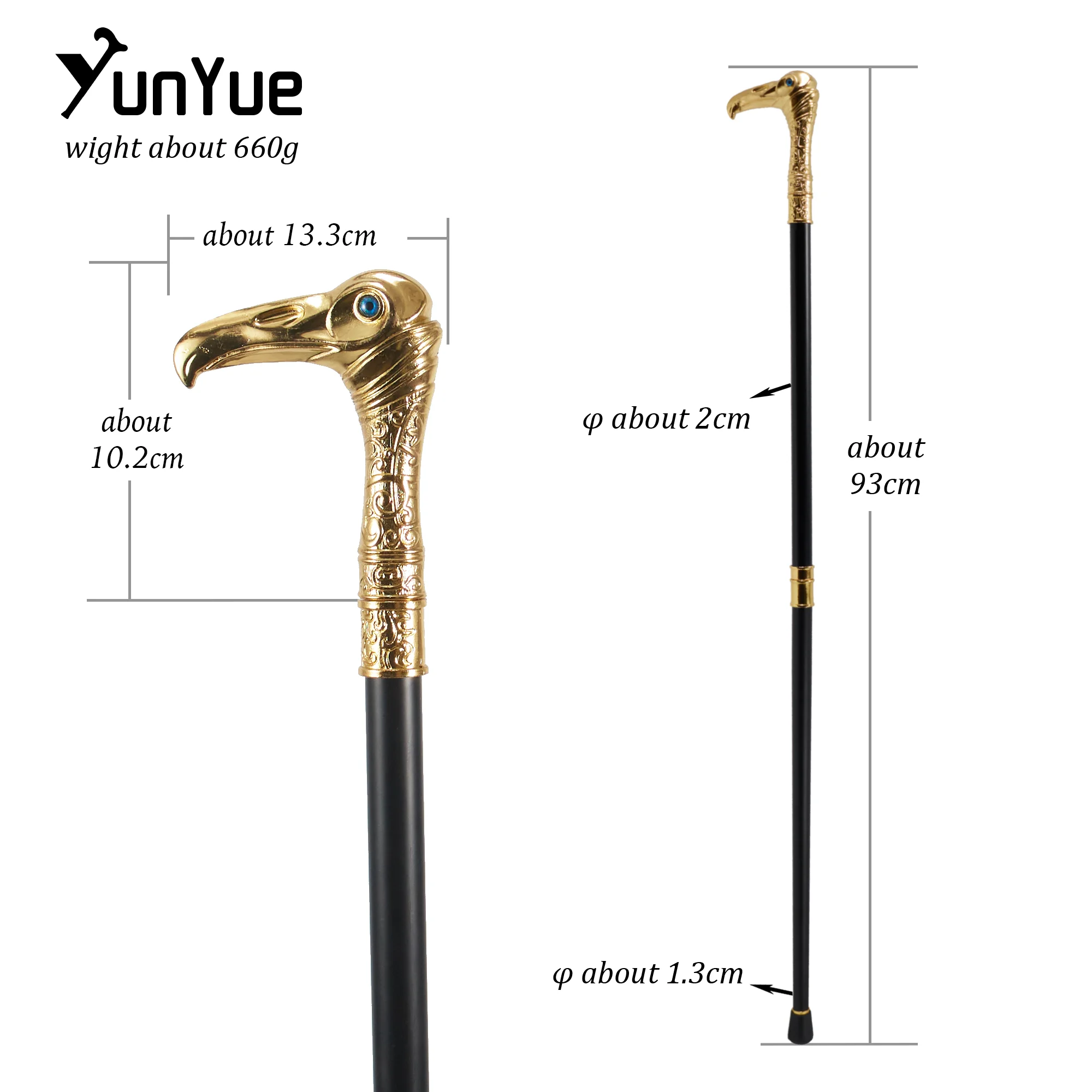 Gold Eagle Head Luxury Fashion Decorative Walking Cane Gentlemen Elegant Vintage Walking Stick The Plague Doctor Cosplay Cane