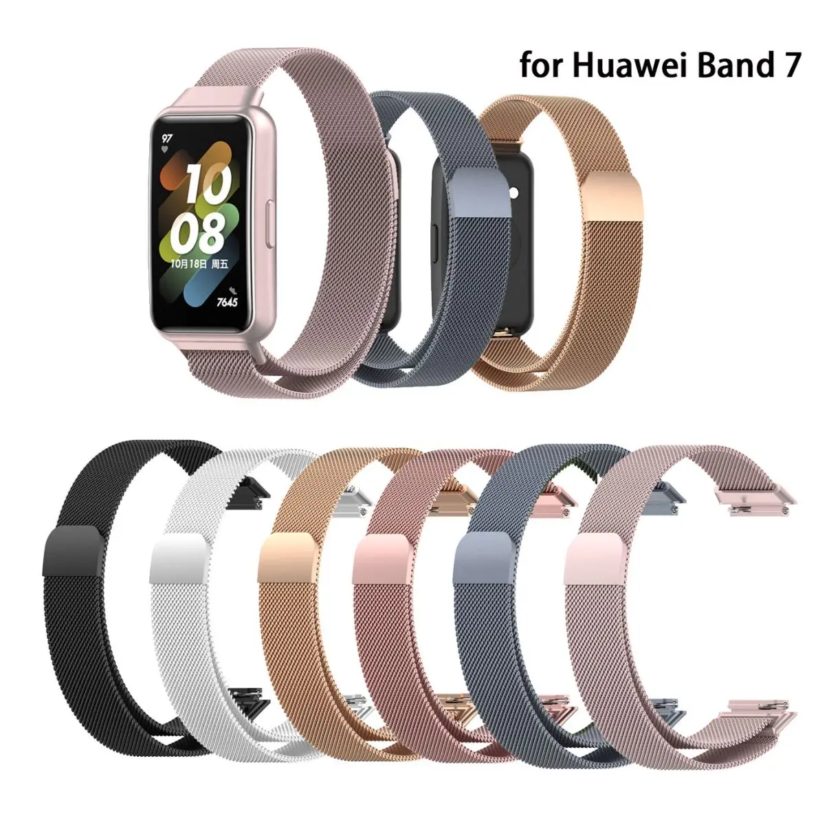 Milanese Strap For Huawei Band 7 Stainless steel Replacement Magnetic Loop Bracelet For Huawei Band7 Smart Wristband