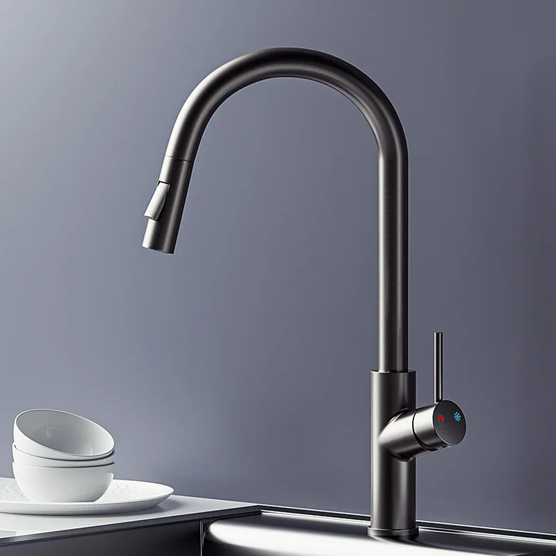

304 Stainless Steel Kitchen Faucet Hot and Cold Pull-out Washing Basin Faucet Rotatable Sink Faucet