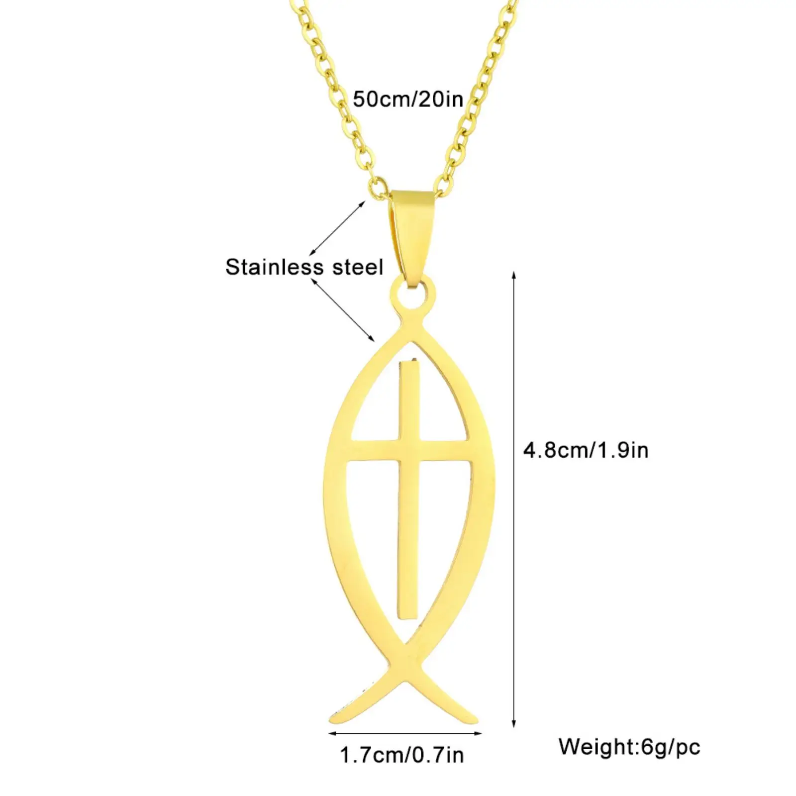 Ichthys Fisch-Kreuz-Halskette, Jesus-Fisch-Symbol-Anhänger, Edelstahlschmuck, Geschenk für Männer und Frauen – Detail 9