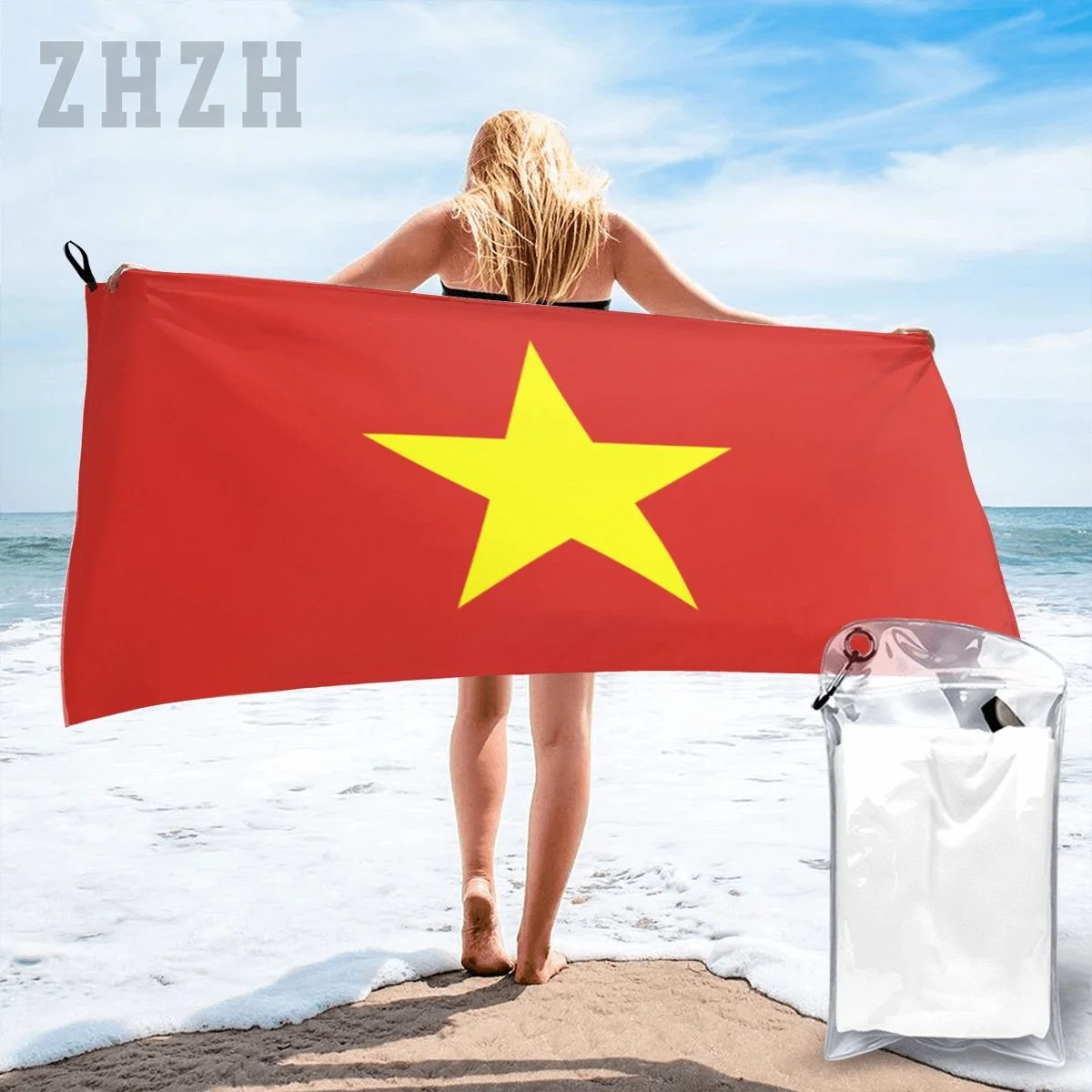 More Design Vietnam Flag Emblem Bath Towel Quick dry Microfiber Absorbing Soft Water Breathable Beach Swimming Bathroom