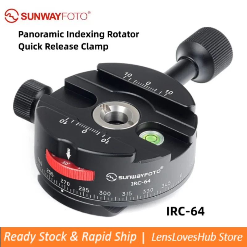 SUNWAYFOTO IRC-64 4, 8, 12, 24 Detent Click Stops Arca Tripod Head Panoramic Indexing Rotator Quick Release Clamp