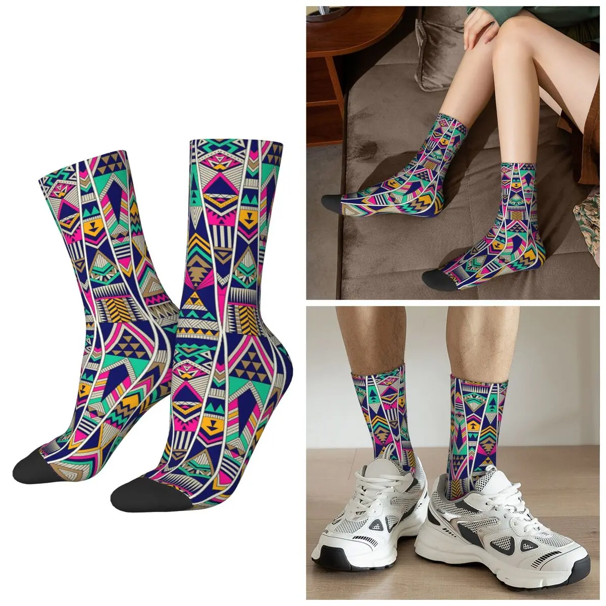

All Seasons Geometric Bohemian Tribal Pattern Socks Harajuku Crew Socks Hip Hop Stockings for Men Women Gifts