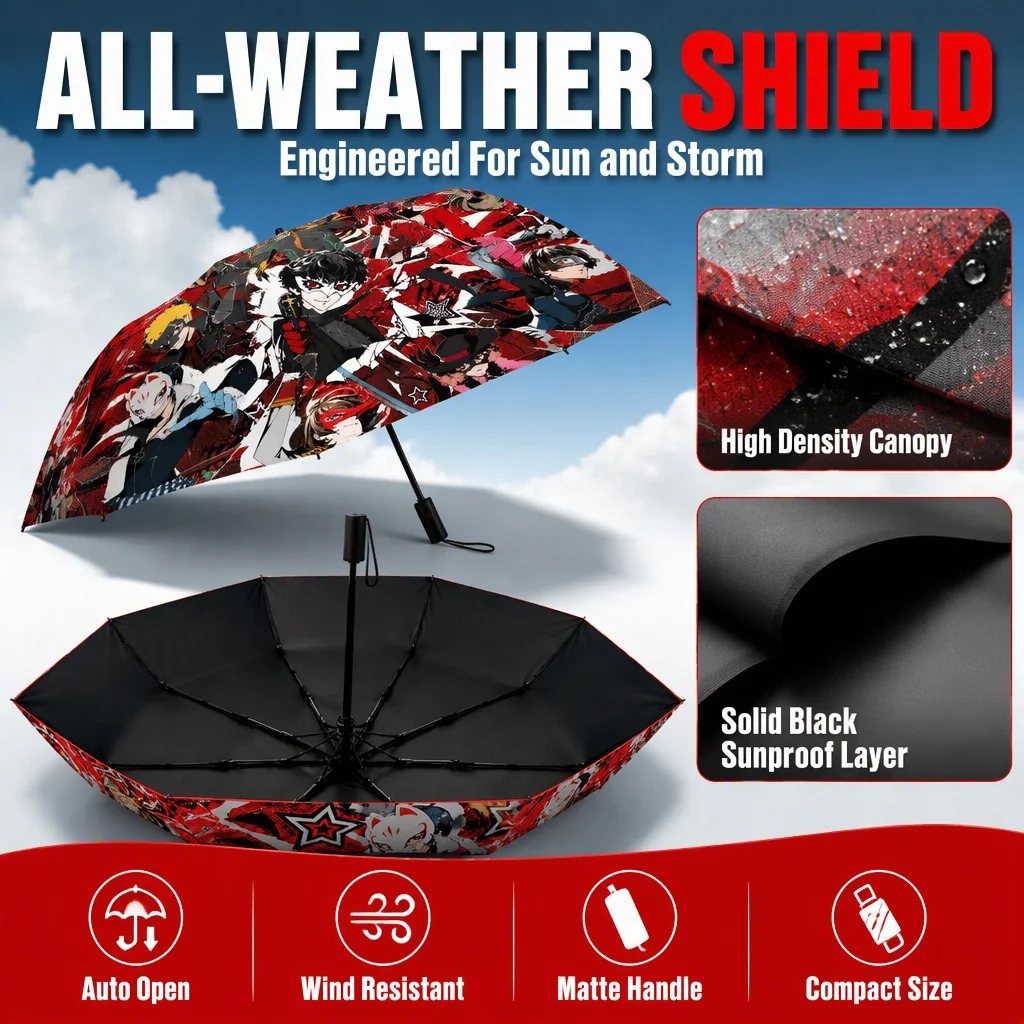 100cm 8 Ribs Automatic Umbrella Persona 5 P5 Windproof Rain Anime Game Collection Display Decorative Showpiece Memorabilia Gift