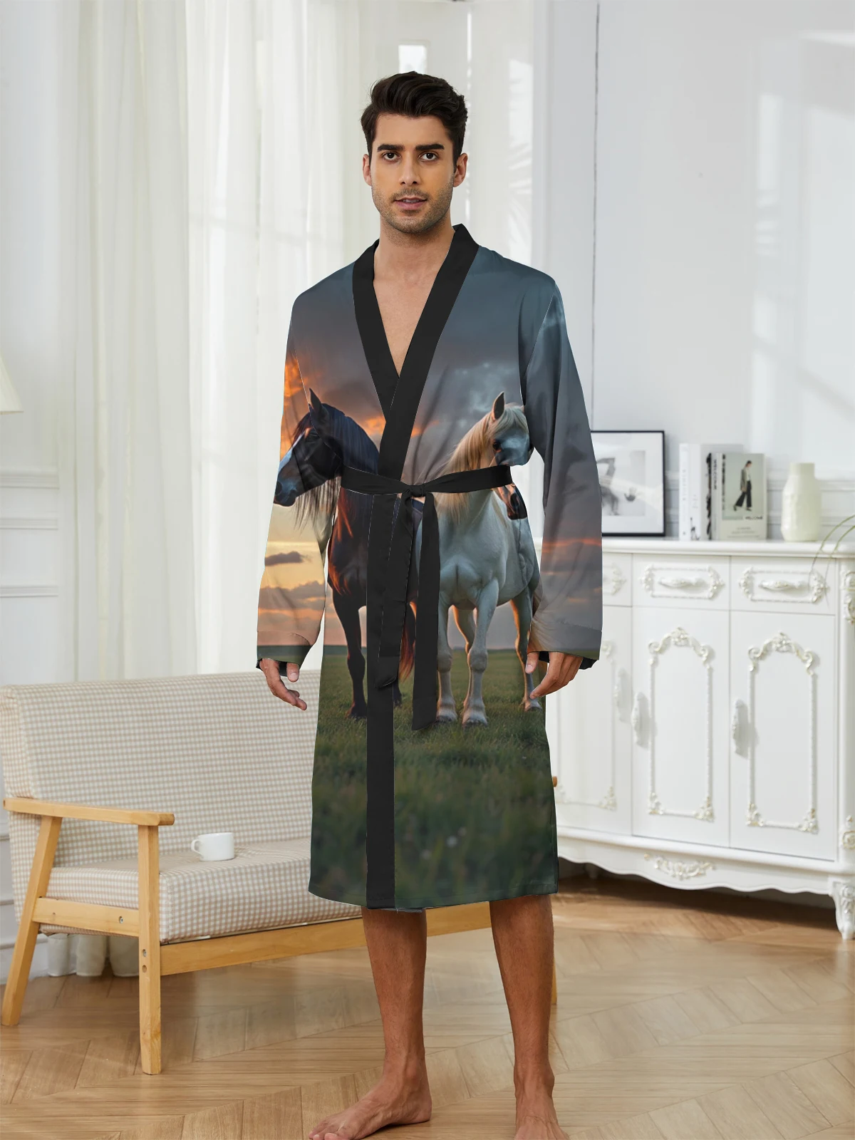 1pcs Men's Robes 2026 Spring/Summer 3D Printed Shower robe Breathable Sleepwear Bathrobe men Funny pajamas robe Graphic