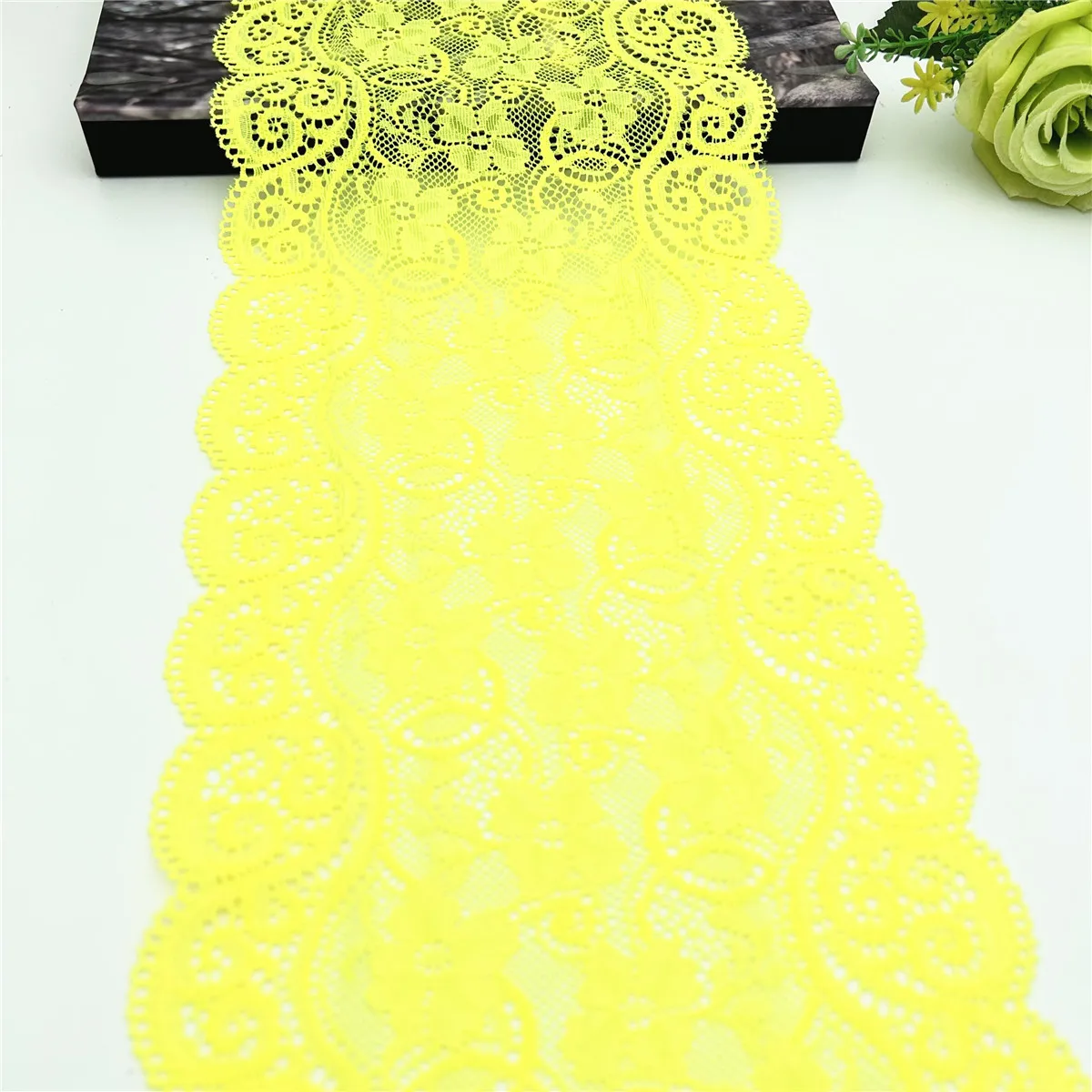 Wholesale Width 18cm Pretty Yellow Elastic Stretch Lace Trim Skirt Hem Underwear Sewing Acces Craft DIY Apparel Fabrics Wedding