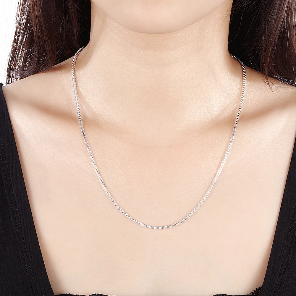 High Quality Classic 1mm Box Chain 925 Sterling Silver Necklace 18 Inches For Women Man Fashion Party Jewelry Holiday Gift