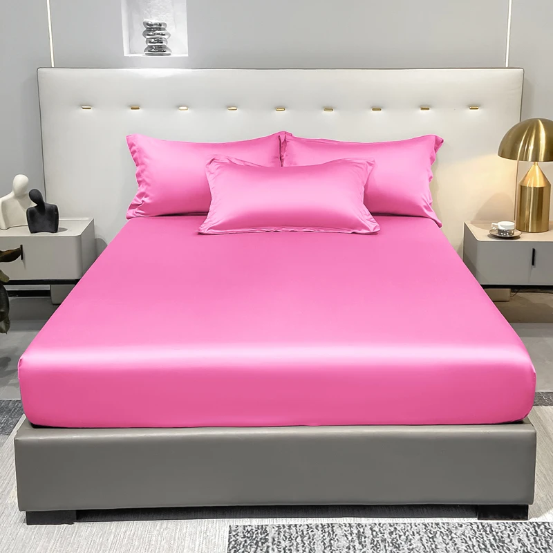 1 Simple Modern Satin Solid Color Fitted Sheet,light powder Color Ice Silk Bedspread For Bedroom,Bedding (Excluding Pillowcases)