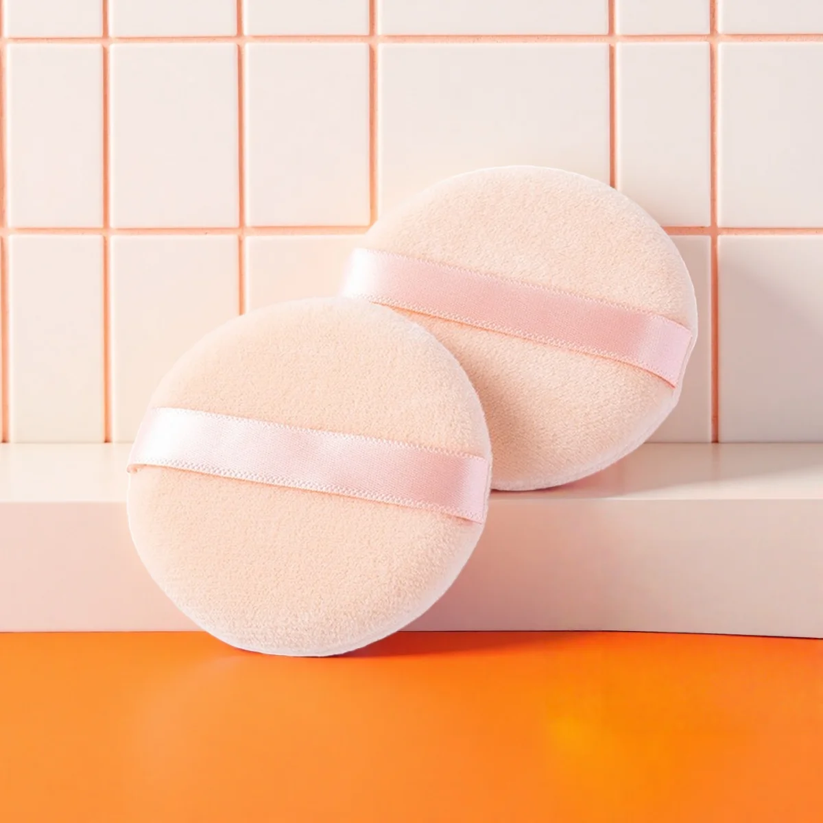 130mmx30mm 슈퍼 점보 스킨 톤 파우더 퍼프, 바디 파우더 퍼프, 리본이 달린 매우 부드럽고 통기성이 좋은 파우더 퍼프