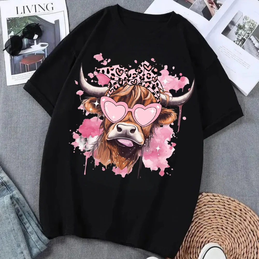 Highland Cow Floral Crown Animal Printed T Shirt Women Clothes Summer Fashion Tops Tee Shirt Femme Harajuku Shirt  Y2k T Shirt