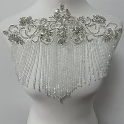1PCS High quality Handmade Beaded rhinestones wedding patches with tassels appliques for clothes decoration