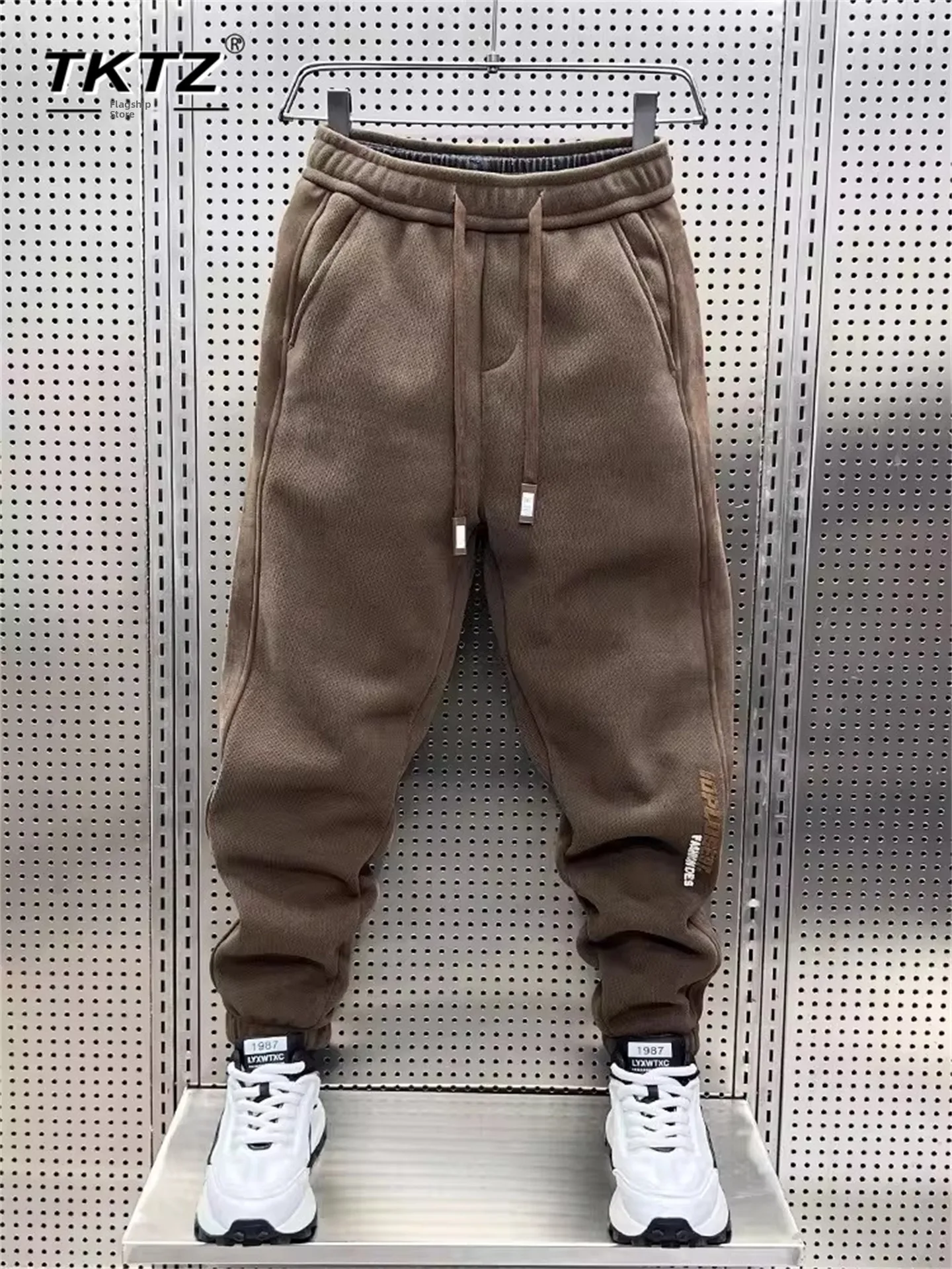 

Мужские зимние повседневные брюки свободного кроя из вельвета цвета хаки с подкладкой и шнурком, стандартный крой