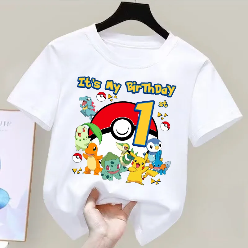 ポケモン誕生日服綿半袖プリント番号-tシャツ少年少女トップス夏白かわいい幼児-tシャツアニメ服
