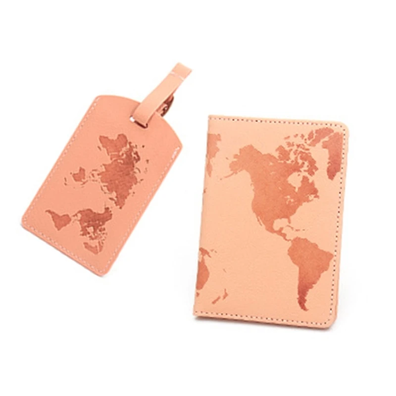 World Map PU Leather Passport Holder Cover Case and Suitcase Luggage Bag Label Set Travel Accessories Wallet