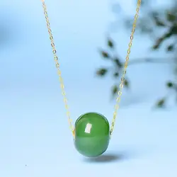 Creative New Design Natural Hetian Jasper Bead Pendant Ladies Necklace Simple and Fresh National Style Silver Jewelry