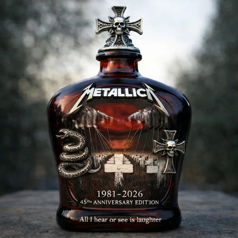 Metallica 45th Anniversary Limited Edition Whiskey Decanter - Rock Band Collectible Glass Bottle with Skull Cross Decor Gift