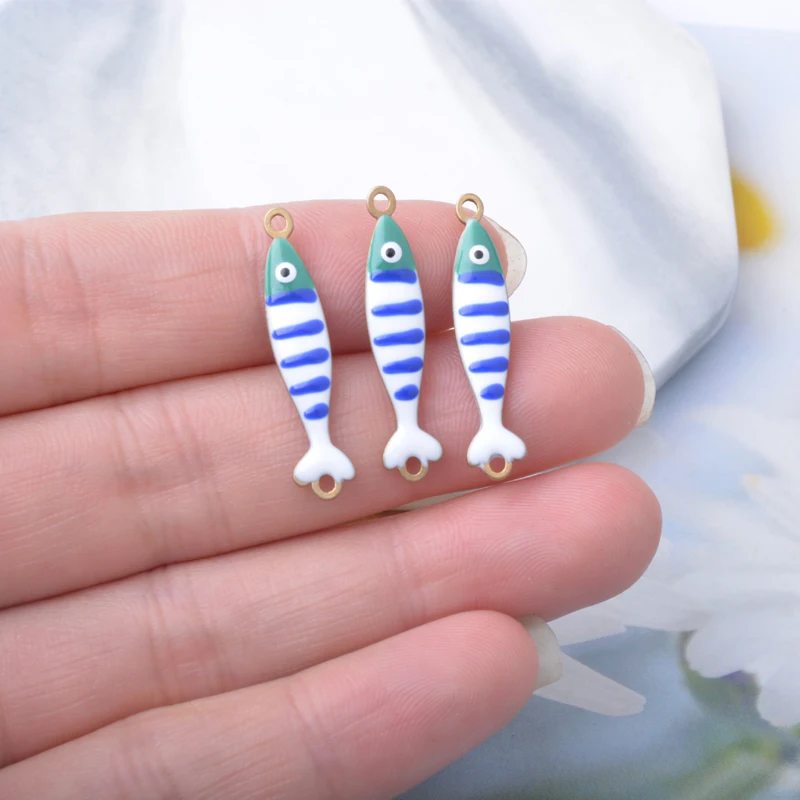 6 Stück Meereslebewesen Lange Fisch-Halsketten-Anhänger aus Kupfer, beidseitig emailliert, Schlüsselanhänger, Fisch-Charms, DIY-Schmuckzubehör – Detail 11