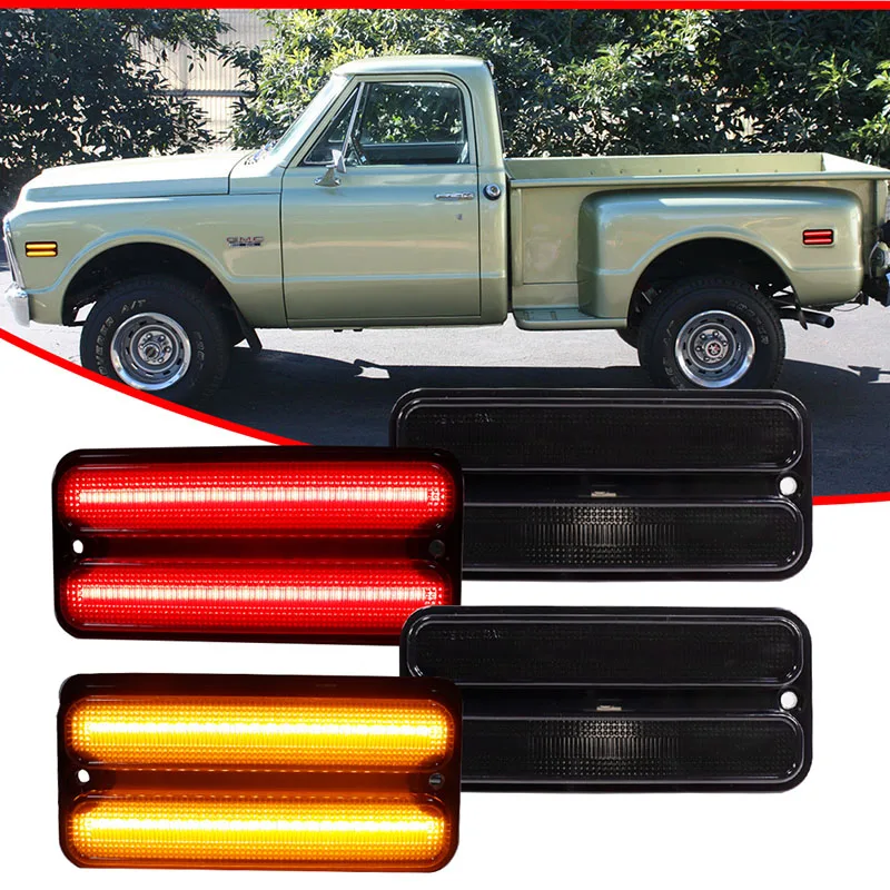 Amber / White / Red LED Front & Rear Bumper Side Marker Indicator Lights For 1968-1972 Chevy & GMC Pickup Trucks 12V