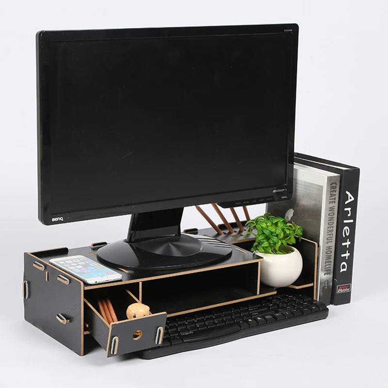 Led Computer Monitor Riser Rack File Rack Organizer Wooden Office Supplies Desktop Storage Box Organize Rack Office Accessories