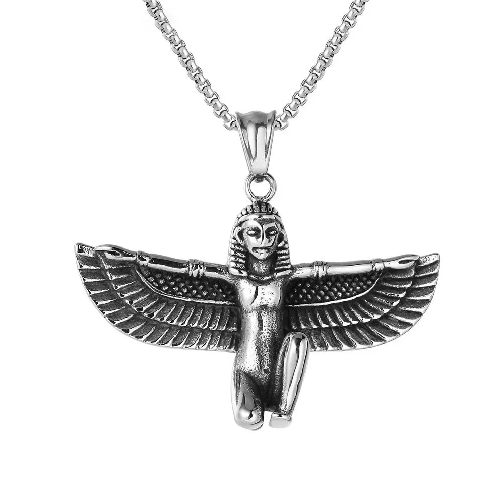 Egyptian Goddess Winged ISIS Pendant Stainless Steel Men's Necklace Jewelry Chains