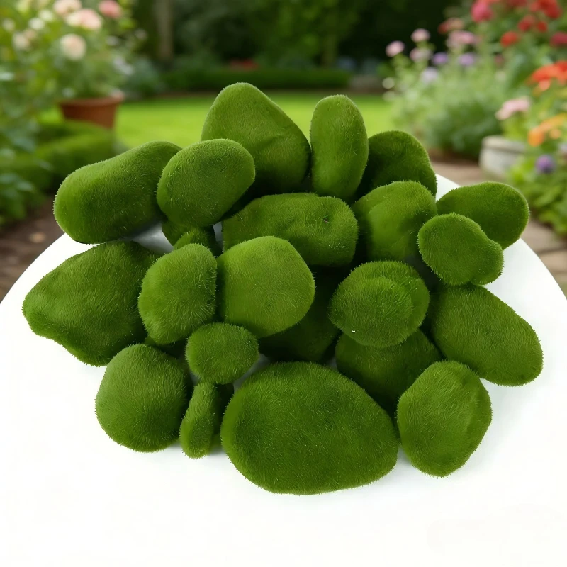 10pcs Artificial Moss Stones Faux Moss Rocks For Miniature Landscape Bonsai Decor DIY Micro Landscape Flocked Artificial Stone