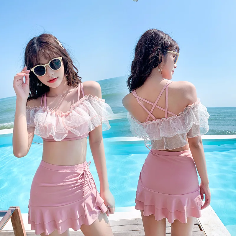 

2021 New Women Bikini Set Sexy Push Up Ruffles Sweet Fairy Swimwear Bikini New Women Pink Bathing Suit Swimming Suit Beachwear