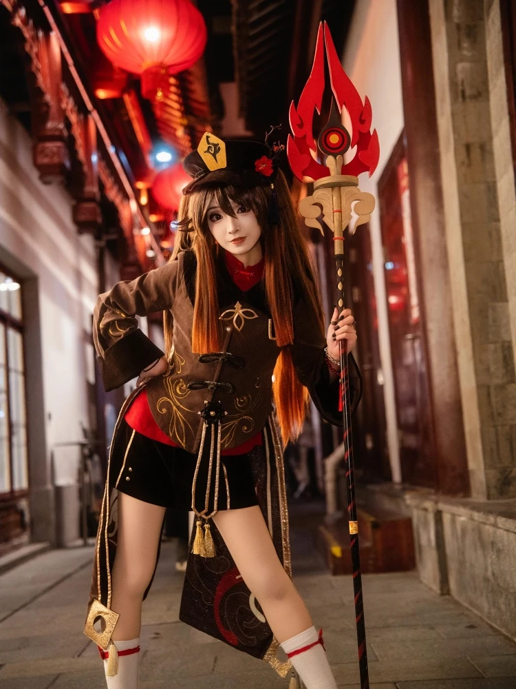 Cosplay Costume Hu Tao Genshin Impact Cosplay Wig And Staff Included Suitable for Ages 14 And up Machine Washable