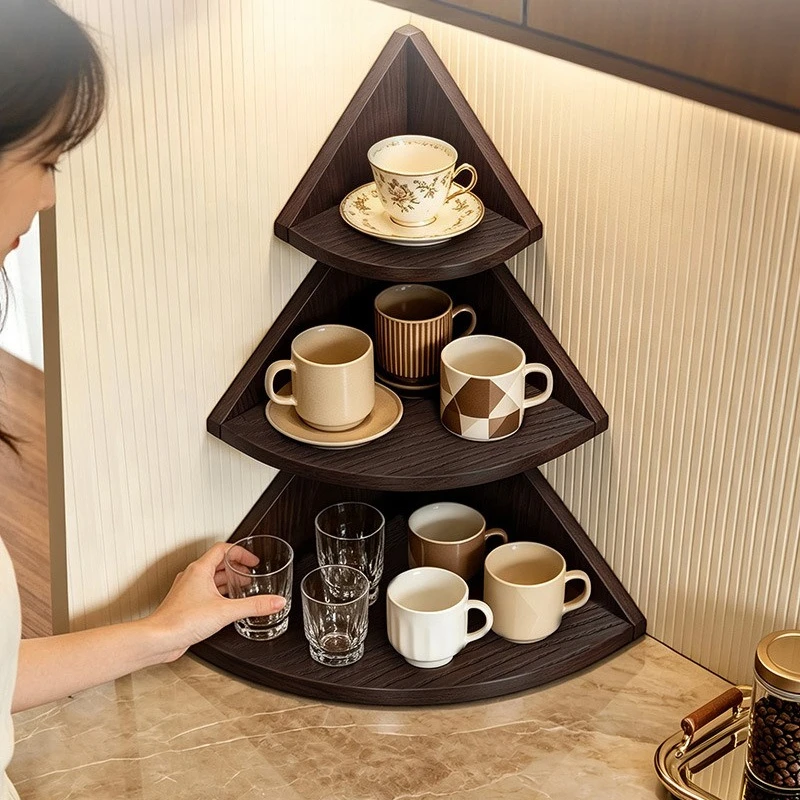 Corner Cup Holders Kitchen Solid Wood Storage Racks Living Room 3 Layer Desktop Storage Shelf Modern Simple Perfume Display Rack