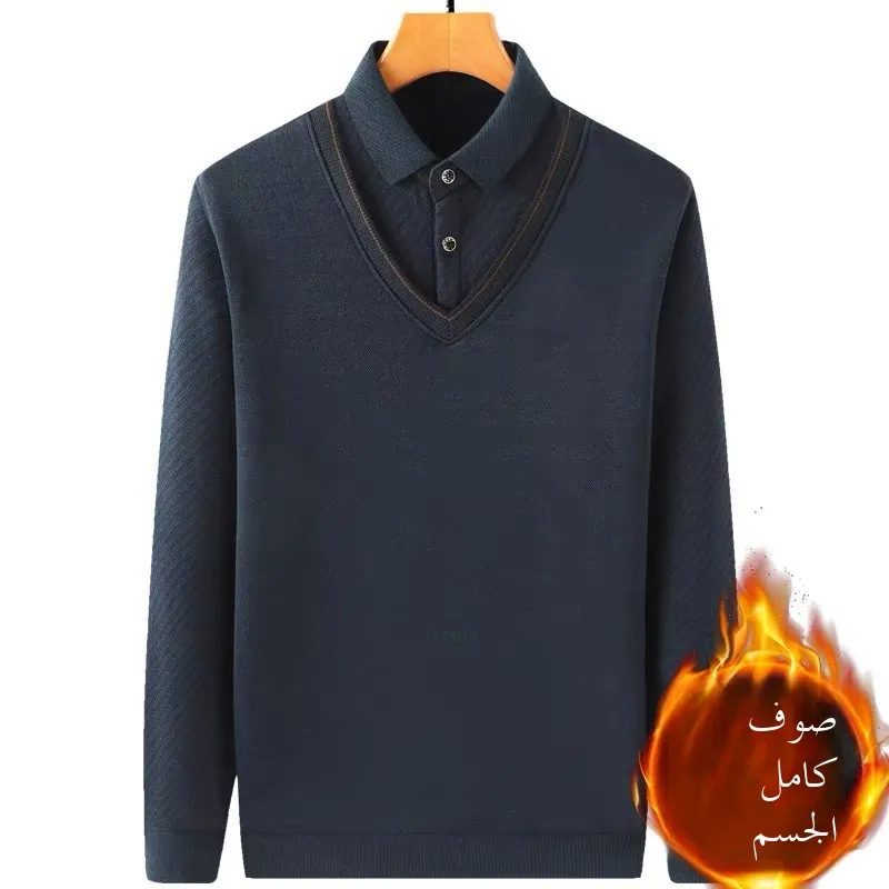 

Thiened Fce Warm Men's Knitted Sweater Woolen irt Dad Winter Clothes Casual round Ne Long Sve Polyester Fiber