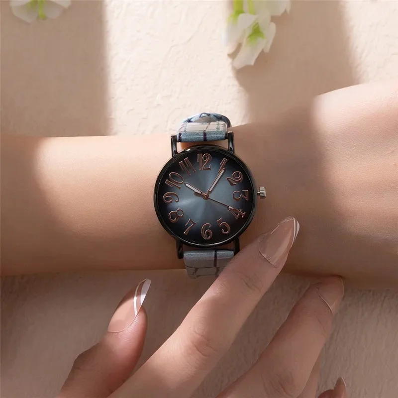Sophisticated Luxury Women's Watch Fashionable Retro Digital Display Quartz Watch Casual Plaid Leather Strap Ladies Wristwatch
