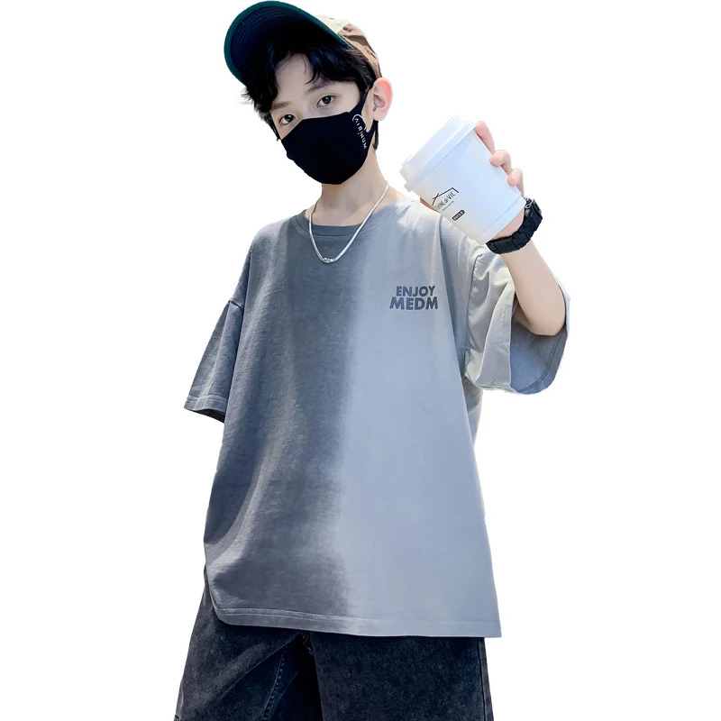 Child New Clothes for Boys Tops Cotton Fashion Gradient Summer T-shirt Teenager Kids Casual Round Neck New Tees Tshirt Garment