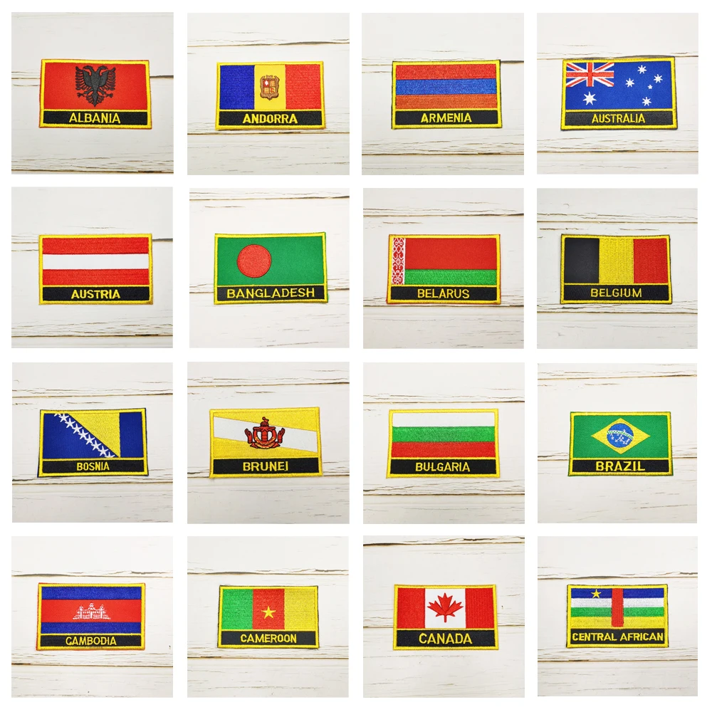 National Flag Square Embroidery Patch Badge 8*5cm ALBANIA ARMENIA BELARUS BELGIUM BULGARIA BRAZIL CAMEROON CANADA  CAMBODIA