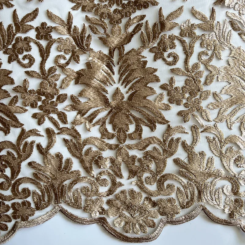 

High-end lace mesh embroidered fabric flower embroidered lace trim fashion fabric for African Nigerian wedding dresses