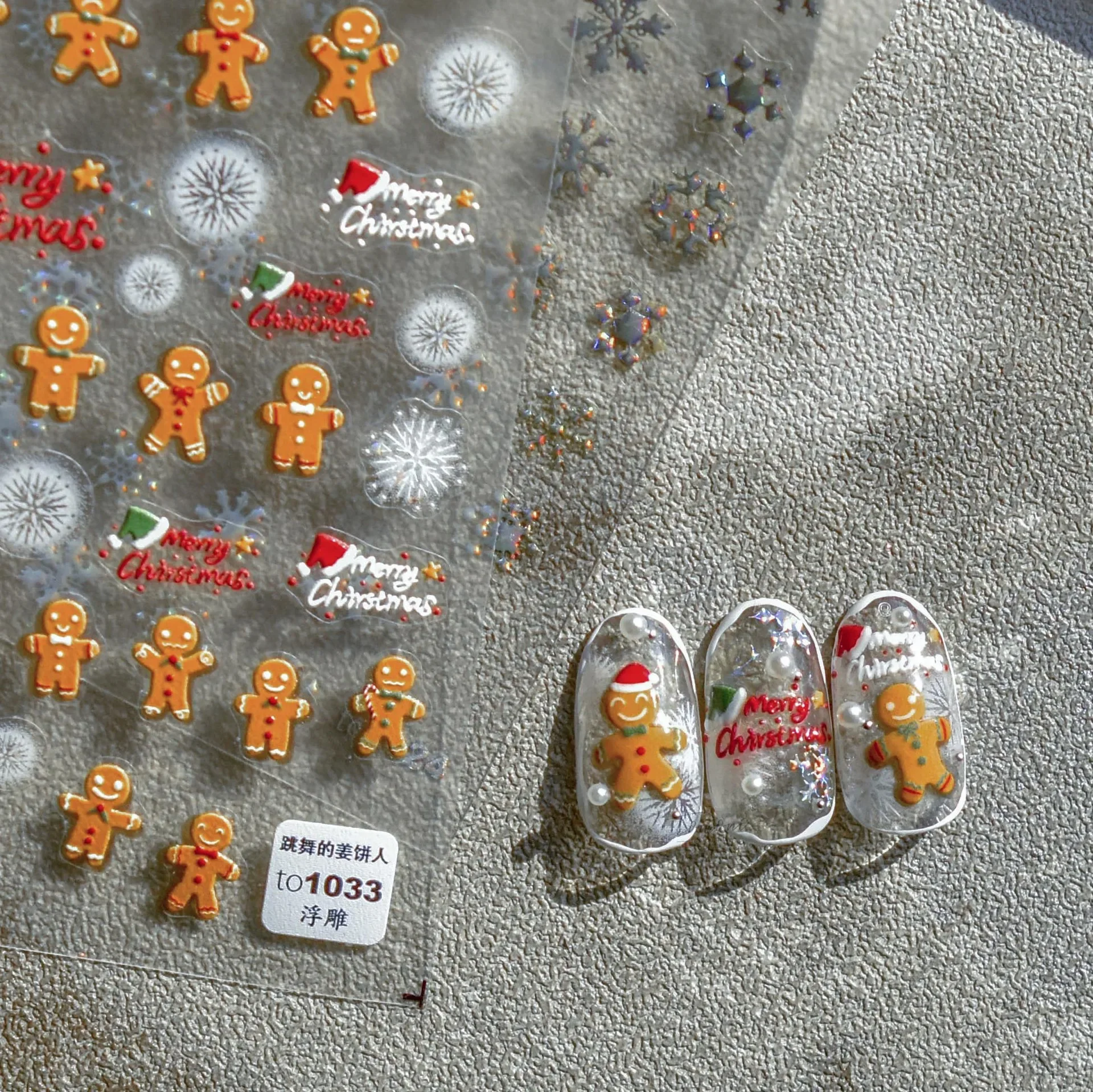 

White Christmas Snowflake Santa Claus Gingerbread Man Elk 5D Soft Relief Self Adhesive Nail Art Sticker Xmas 3D Nail Decal Woman