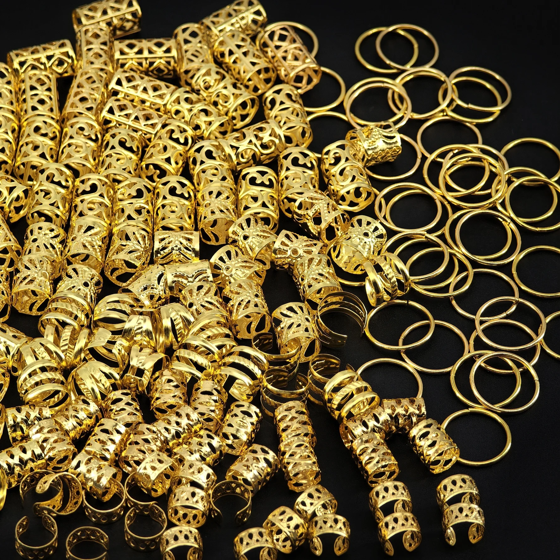 160PCS Bohemian Style Summer Mini Dreadlock Beads Vintage Hollow Hair Ring Alloy Hair Cuff Hair Pin Loop Hair Jewelry for Braids view 3