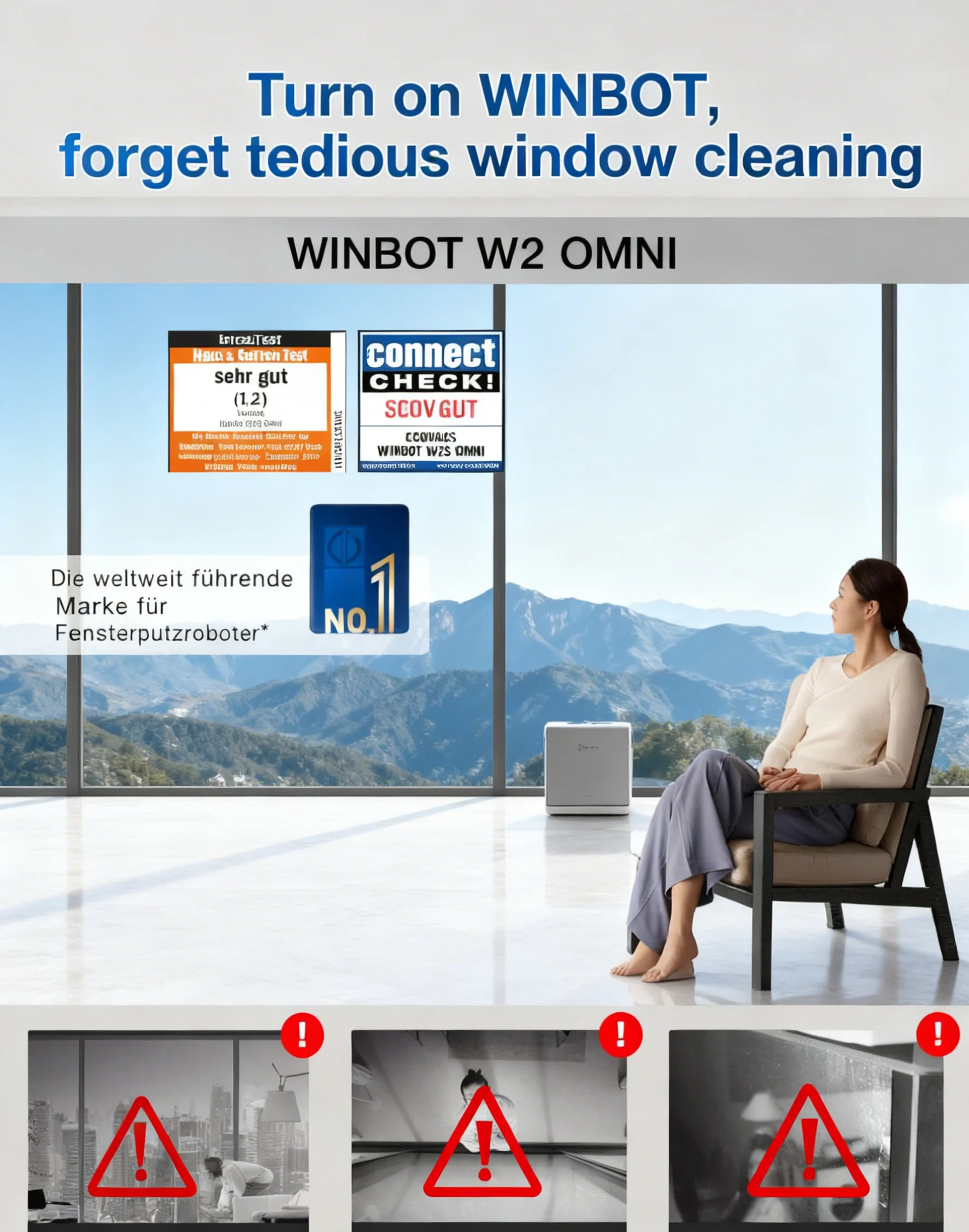 ECOVACS Winbot W2S Omni Robot Limpiacristales con Tecnología TruEdge para Limpieza de Bordes, Batería Inalámbrica, Estación de Autolimpieza de 12 Etapas con IA 7