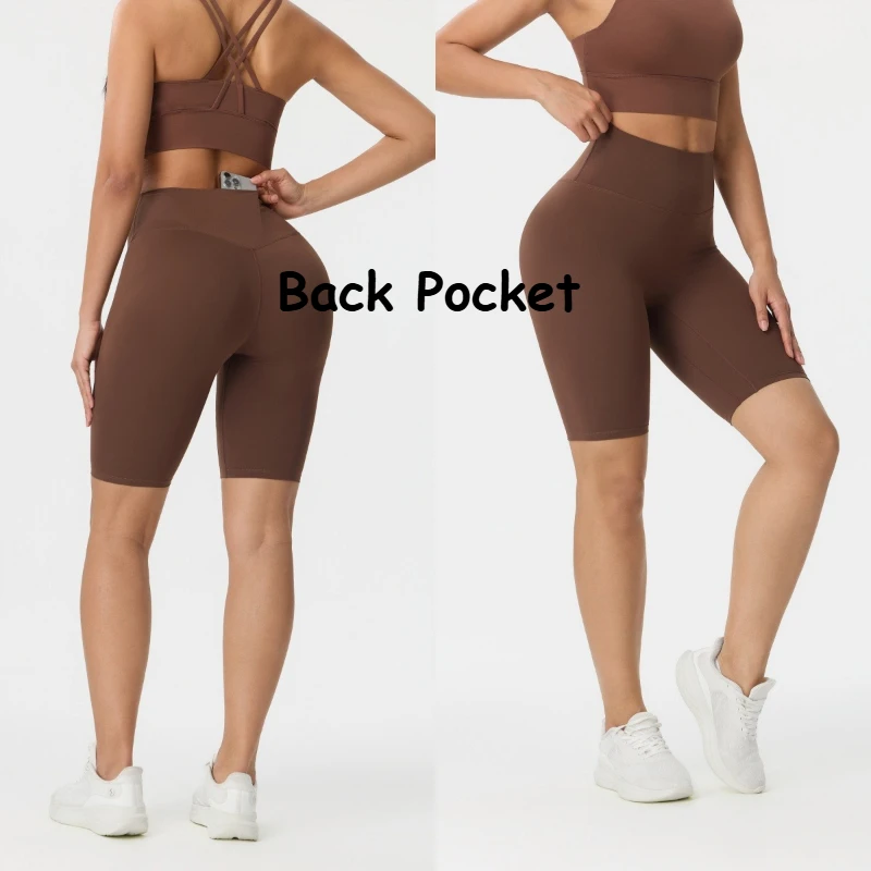 Nylon Damen-Shorts Gym Yoga Radfahrer-Shorts Hohe Taille Elastisch Atmungsaktiv Keine T-Linie Fitness Damenbekleidung – Detail 4
