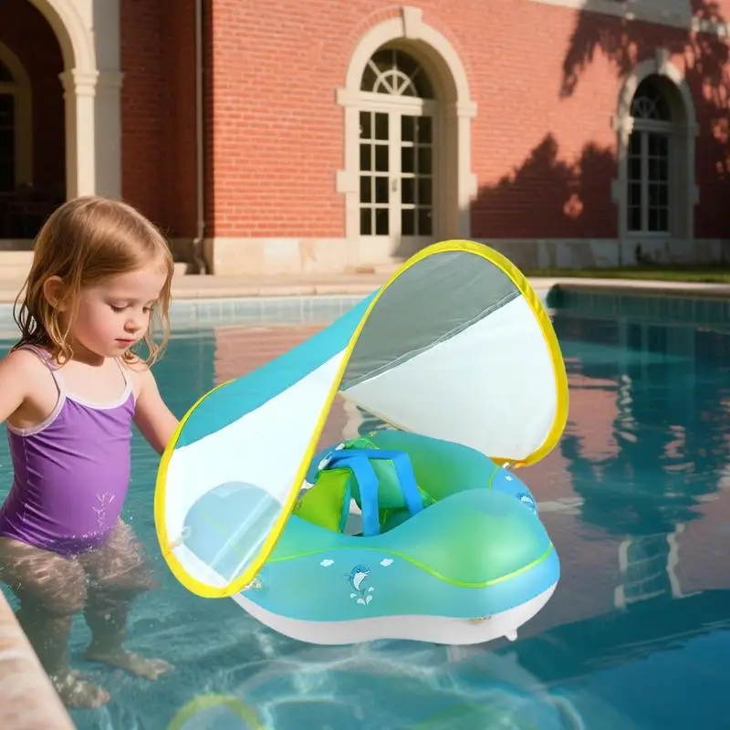 Toddler Swimming Float Toddler Pool Swim Float Ring With Sun Canopy Inflatable Seat Outdoor Sport 3-36 Months Trainer For