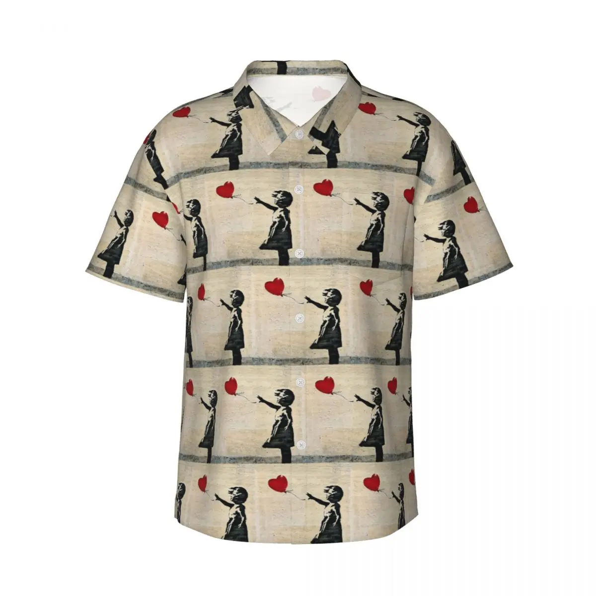 Banksy's Girl With A Red Balloon Men's Shirts Hawaiian Short Sleeve Shirt Fashion Lapel Tops for Summer Beach