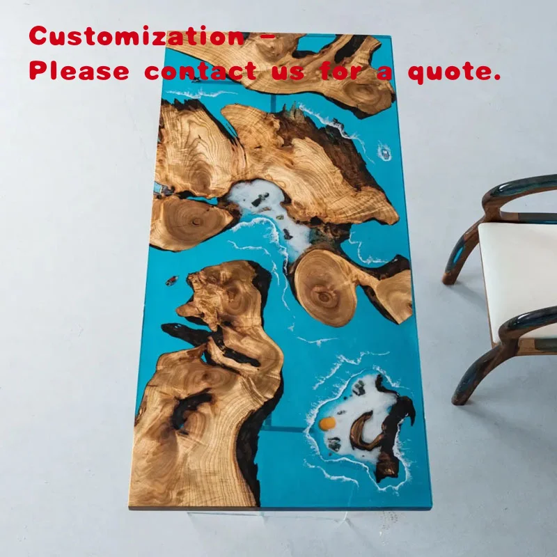 custom.Modern Epoxy Resin Solid Wood Large Board Dining Table with Log Wave Design Home Furniture