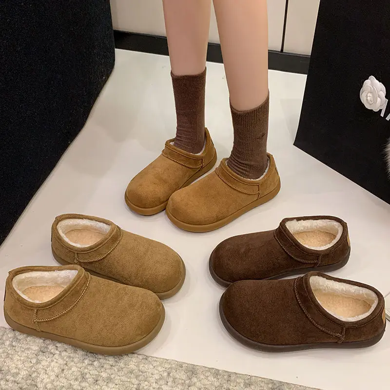 Flat Bread Puffer Snow Boots Women 2026 Winter Warm Fleece Lined Thick Plush Cotton Shoes Slip On