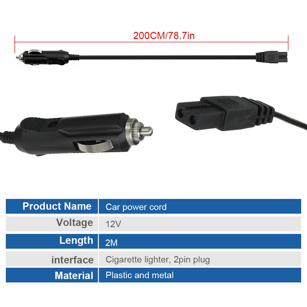 กล่องเย็นรถ2M 12V DC ตู้เย็นขนาดเล็ก2ขาปลั๊กสายตะกั่วรถยนต์ตู้เย็นจุดบุหรี่อุปกรณ์สายไฟ