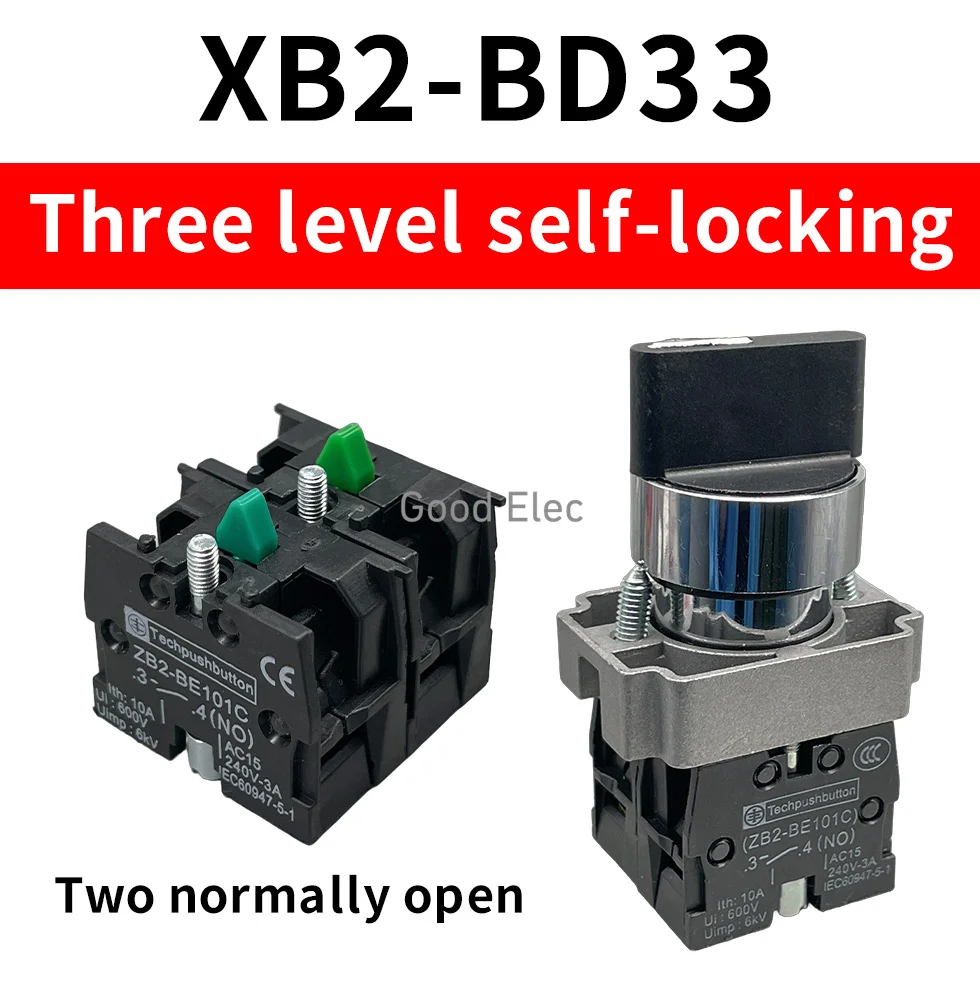 22mm XB2-BD25 XB2-BD33 XB2-BD35 XB2-BD53 1NO/2NO/1NO1NC 2/3 position Self locking / self resetting selector  Knob switch