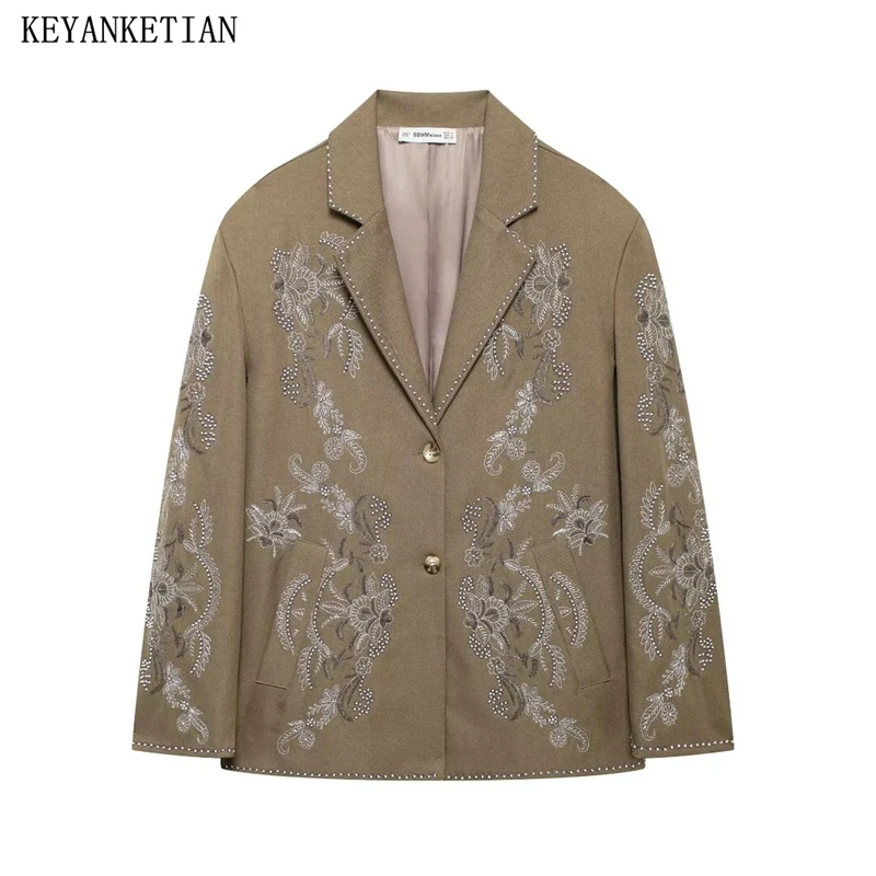 KEYANKETIAN 2024 Autumn/Winter New Ethnic style Beading Embroidery Decoration Women's Loose suit Single Breasted Outerwear Coat