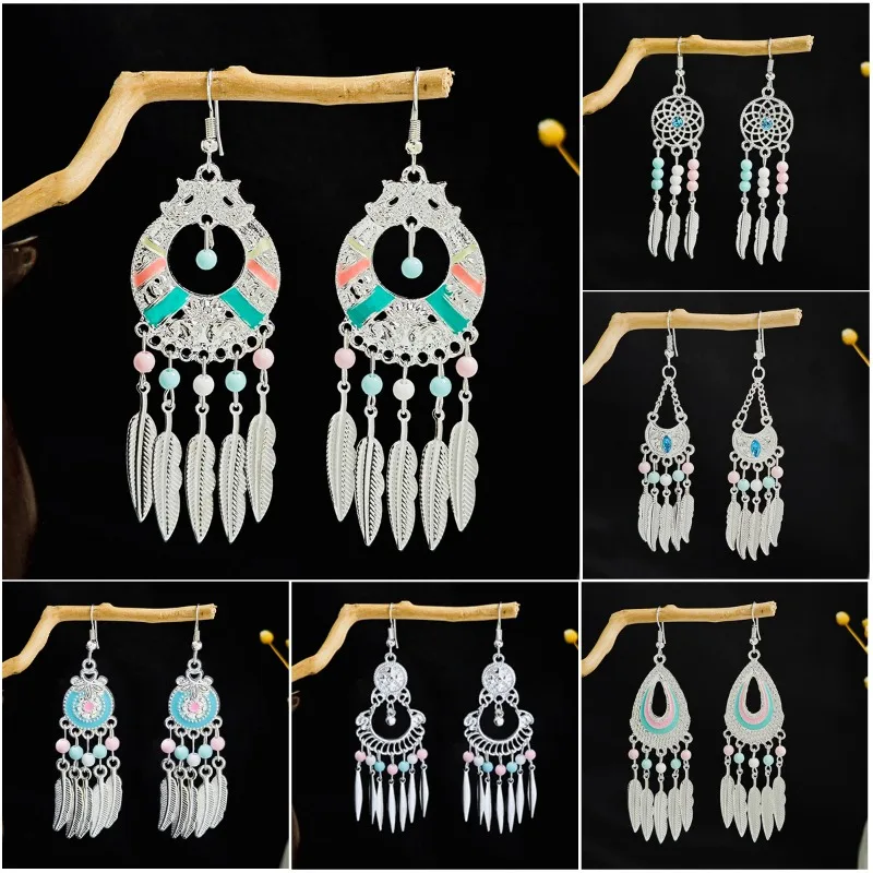 

Geometric Round Ethnic Style Earrings 2024 New Bohemian Retro Long Tassel Earrings Jewelry for Women