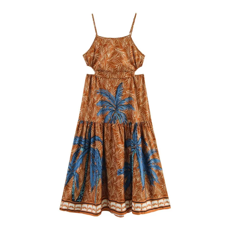 

2025Summer New Retro Fashion European and American Style Temperament Vacation Style Printing Slip Dress